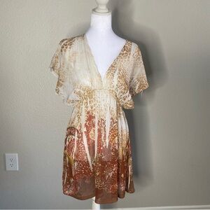 Body Central Cream and Brown Printed Short Dress